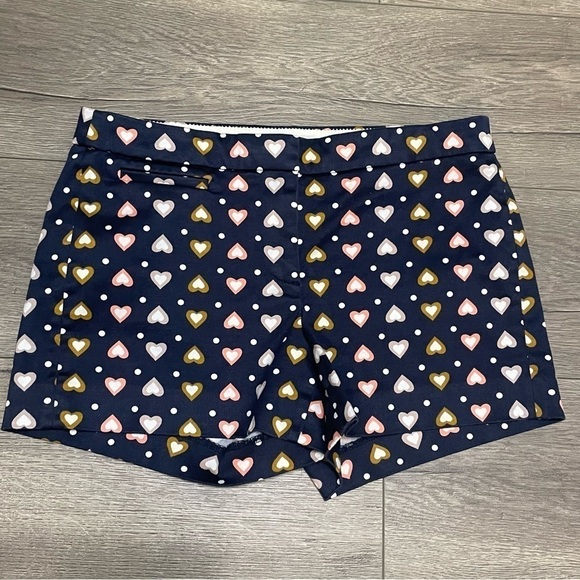 J Crew Women's Dark Navy Blue Heart Print 3" Chino Shorts Size 0. - Picture 1 of 8